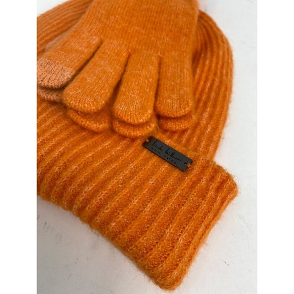 Nicole Miller Touch Screen Gloves And Beanie Hat Set Orange New - Picture 5 of 6